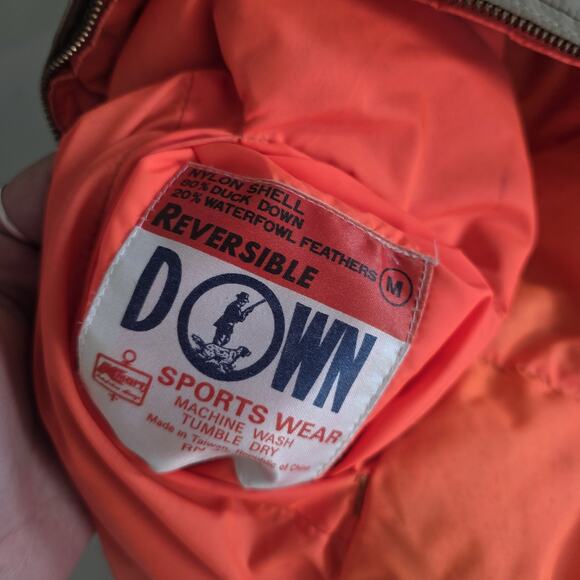 Vintage Kmart Reversible Down Hunting Vest Mens M Beige Orange Full Zip Gorpcore - Picture 9 of 11